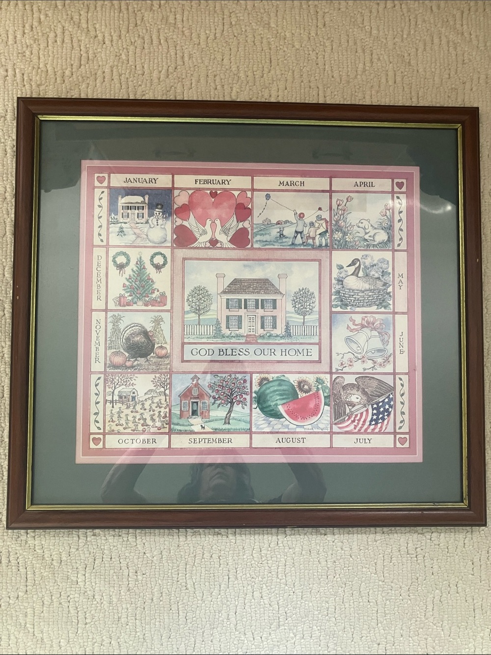 Framed 12 seasons God Bless Our Home country Cottagecore print vintage 80s 90s
